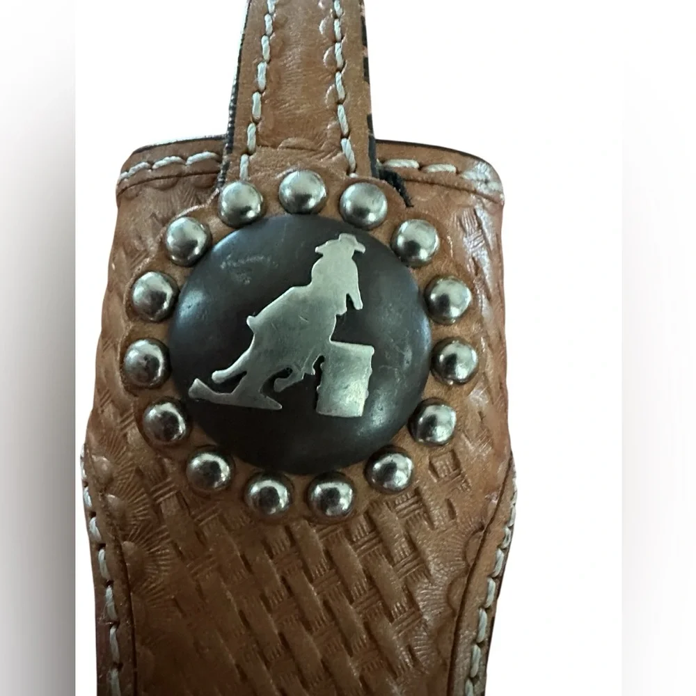 Cowboy Decor Leather Hand Tooled Belt Clip Cell Phone Case Barrel Racer NWOT